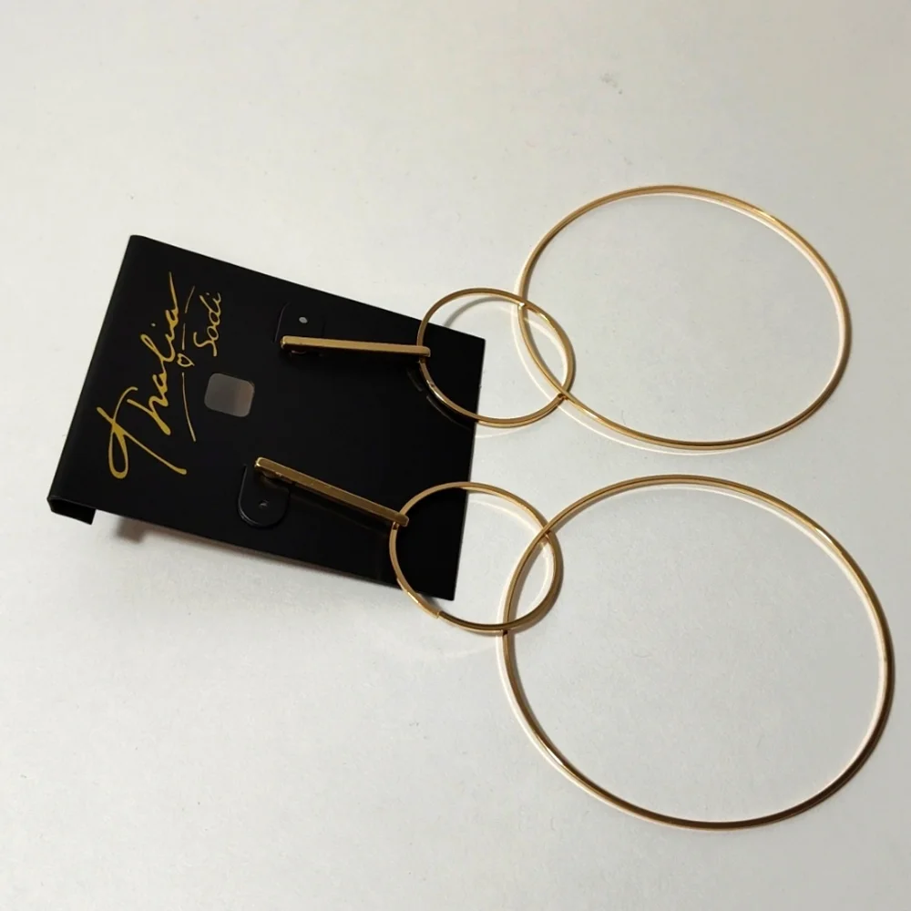 ๐ 2/$15 Thalia Sodi Gold-Tone Extra Large 4" Interlocking Drop Hoop Earrings - Picture 5 of 6
